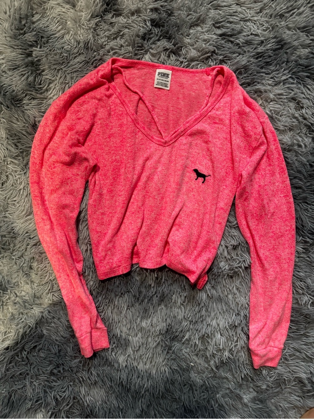 PINK Victoria's Secret Heathered Hot Pink V-Neck Sweatshirt